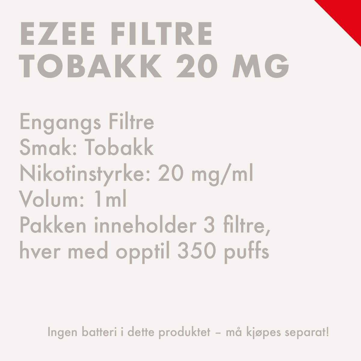 ezee e-sigarett filtre tobakk 20mg nikotin 3 filtre