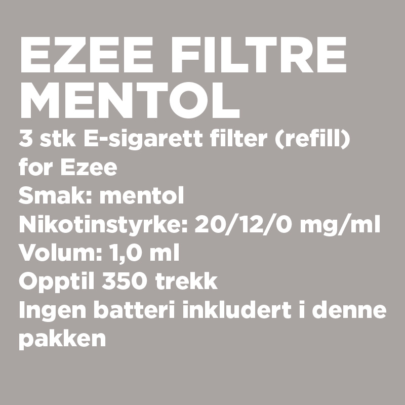 ezee e-sigarett filtre mentol uten nikotin 3 filtre
