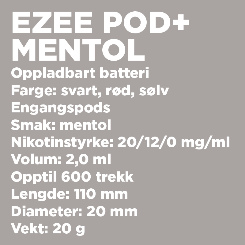 Ezee Pod+ Vape Startsett, Mentol uten nikotin